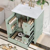 VanityFus 24-in Bathroom Vanity Green Single Sink Combo with Ceramic Top 1 Soft Close Door 3 Drawers