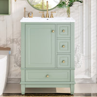 VanityFus 24-in Bathroom Vanity Green Single Sink Combo with Ceramic Top 1 Soft Close Door 3 Drawers