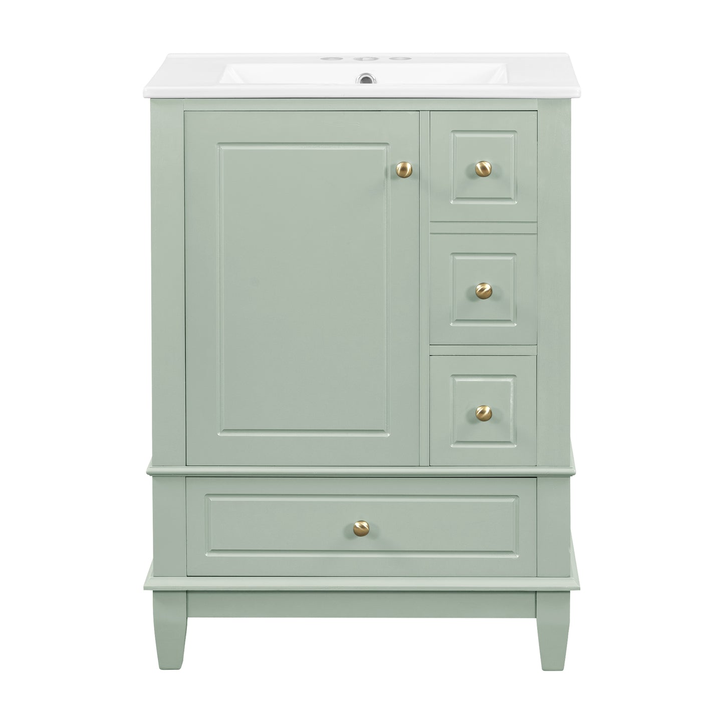 VanityFus 24-in Bathroom Vanity Green Single Sink Combo with Ceramic Top 1 Soft Close Door 3 Drawers