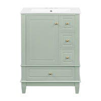VanityFus 24-in Bathroom Vanity Green Single Sink Combo with Ceramic Top 1 Soft Close Door 3 Drawers
