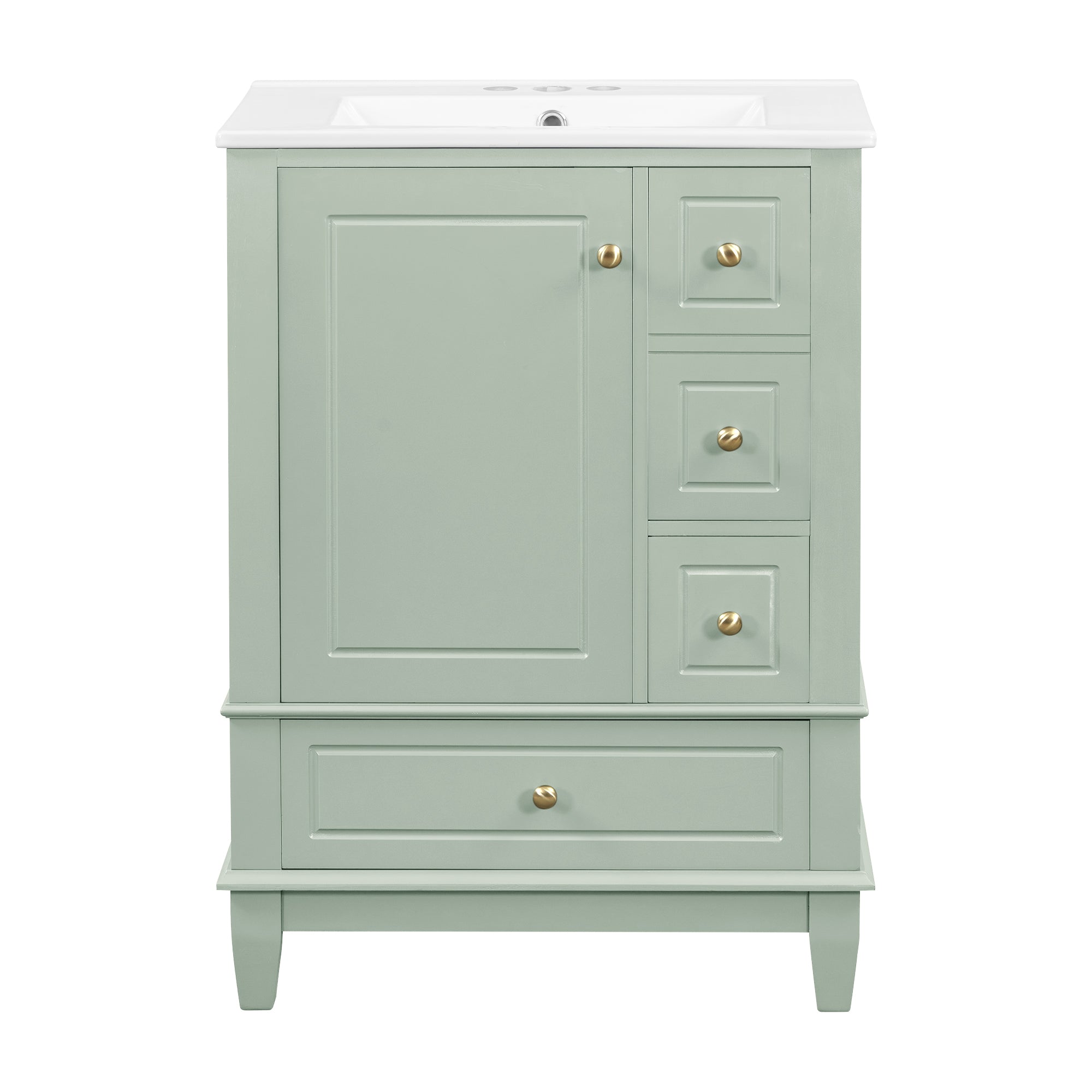 VanityFus 24-in Bathroom Vanity Green Single Sink Combo with Ceramic Top 1 Soft Close Door 3 Drawers