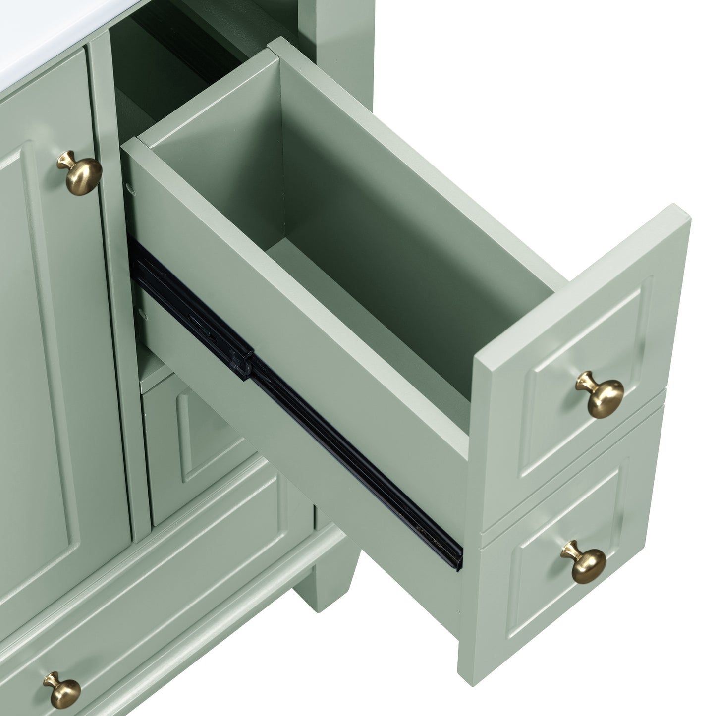 VanityFus 24-in Bathroom Vanity Green Single Sink Combo with Ceramic Top 1 Soft Close Door 3 Drawers