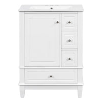 VanityFus 24-in White Bathroom Vanity Single Sink Combo Ceramic Top 1 Soft Close Door 3 drawers Undermount