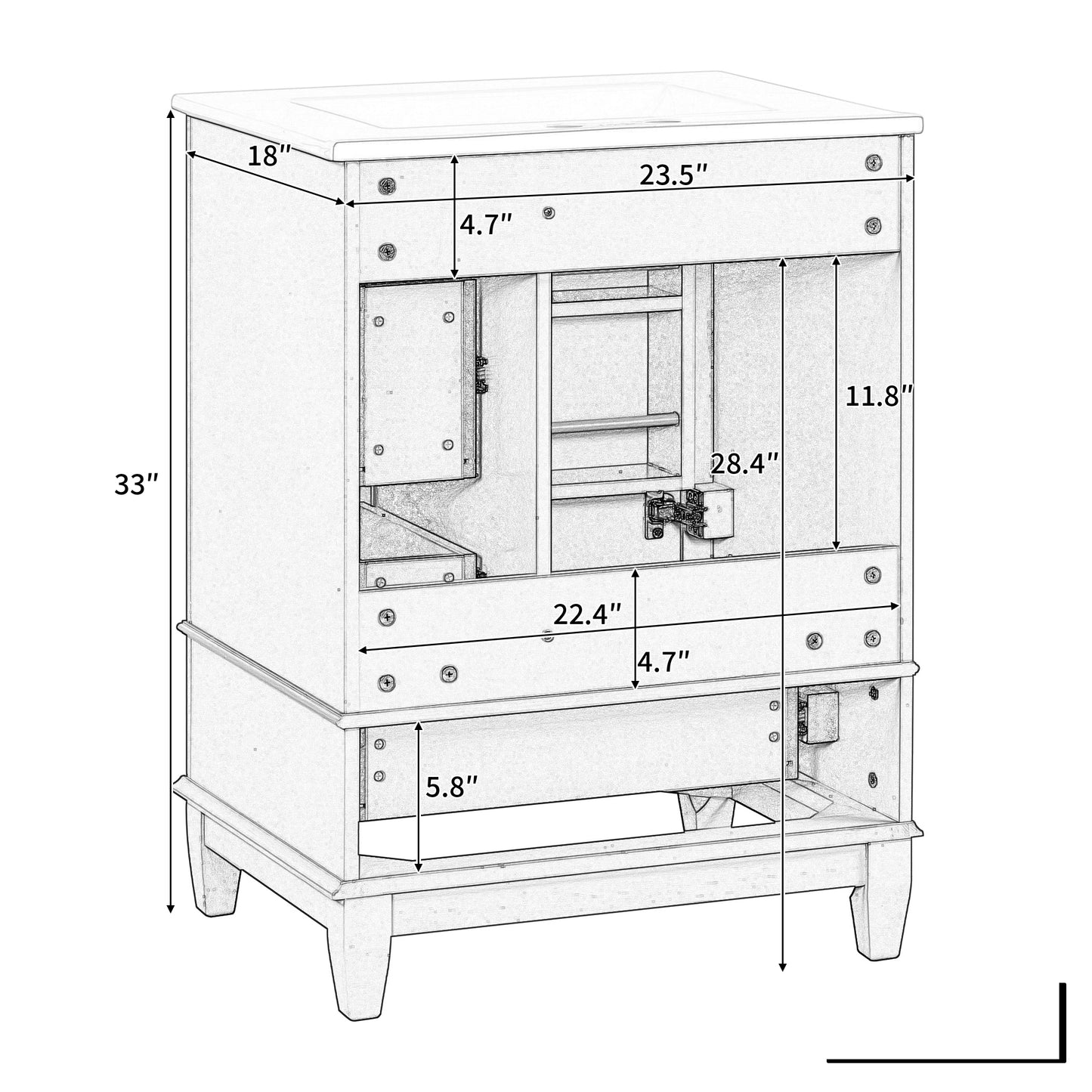 VanityFus 24-in White Bathroom Vanity Single Sink Combo Ceramic Top 1 Soft Close Door 3 drawers Undermount