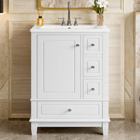 VanityFus 24-in White Bathroom Vanity Single Sink Combo Ceramic Top 1 Soft Close Door 3 drawers Undermount