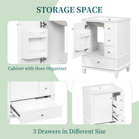 VanityFus 24-in White Bathroom Vanity Single Sink Combo Ceramic Top 1 Soft Close Door 3 drawers Undermount