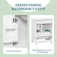 VanityFus 24-in White Bathroom Vanity Single Sink Combo Ceramic Top 1 Soft Close Door 3 drawers Undermount