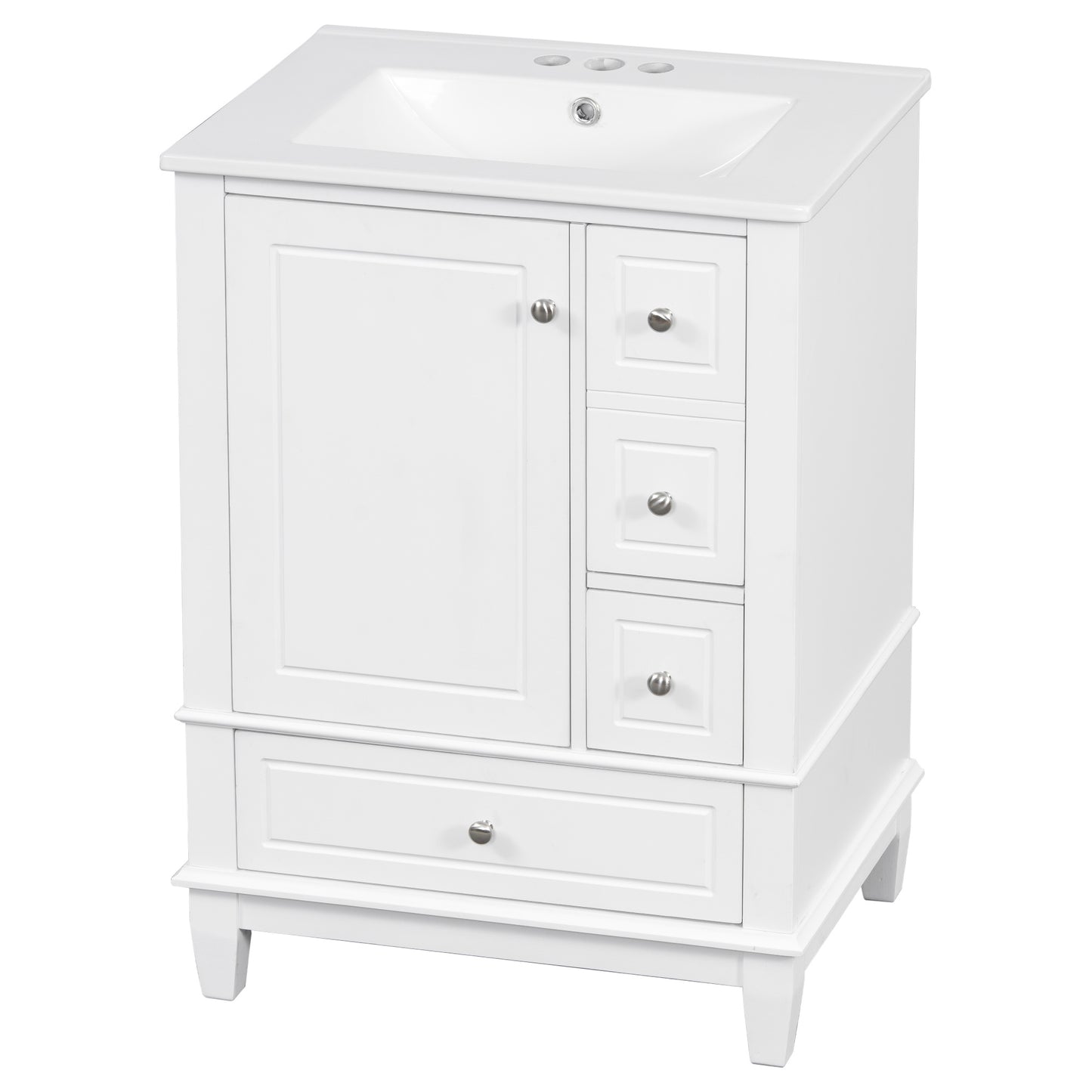 VanityFus 24-in White Bathroom Vanity Single Sink Combo Ceramic Top 1 Soft Close Door 3 drawers Undermount