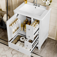 VanityFus 24-in White Bathroom Vanity Single Sink Combo Ceramic Top 1 Soft Close Door 3 drawers Undermount