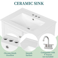 VanityFus 24-in White Bathroom Vanity Single Sink Combo Ceramic Top 1 Soft Close Door 3 drawers Undermount