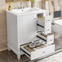 VanityFus 24-in White Bathroom Vanity Single Sink Combo Ceramic Top 1 Soft Close Door 3 drawers Undermount