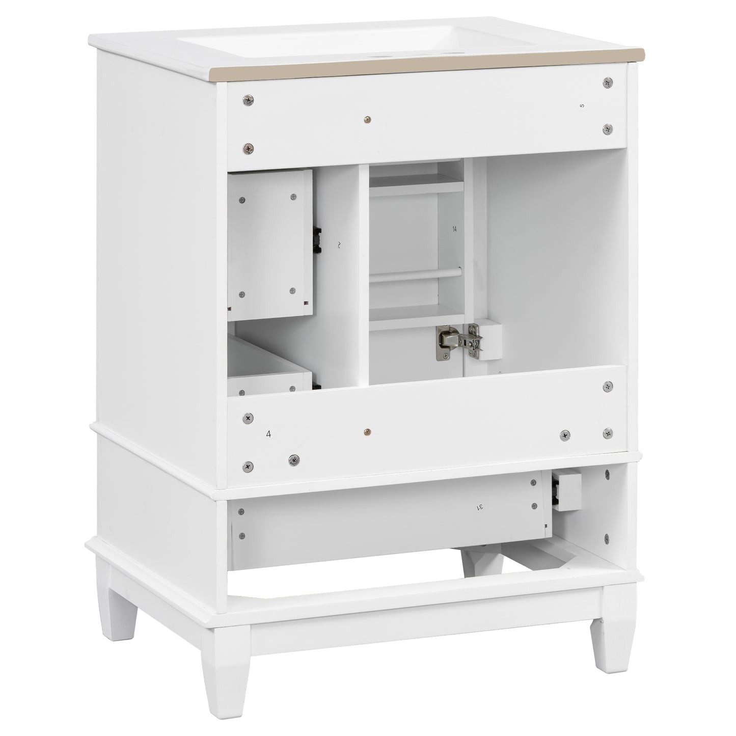 VanityFus 24-in White Bathroom Vanity Single Sink Combo Ceramic Top 1 Soft Close Door 3 drawers Undermount