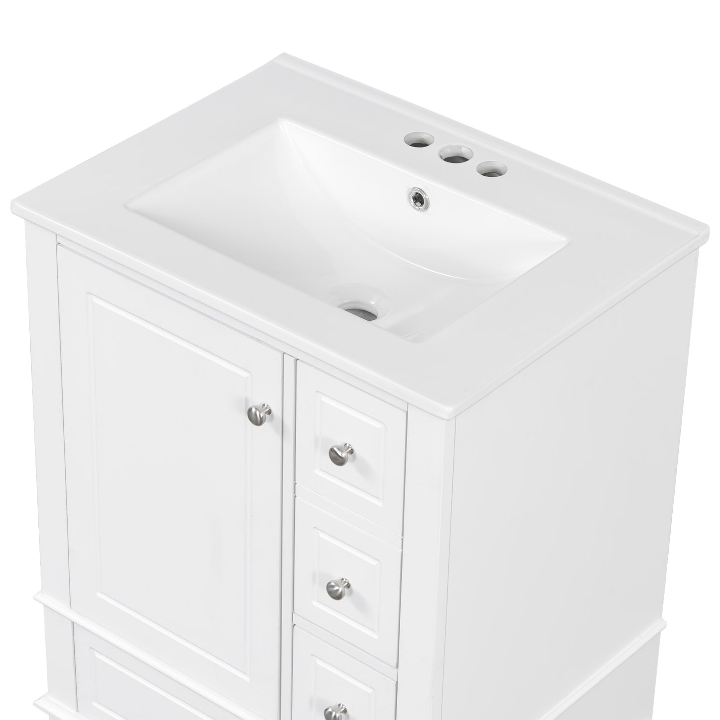 VanityFus 24-in White Bathroom Vanity Single Sink Combo Ceramic Top 1 Soft Close Door 3 drawers Undermount