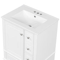 VanityFus 24-in White Bathroom Vanity Single Sink Combo Ceramic Top 1 Soft Close Door 3 drawers Undermount