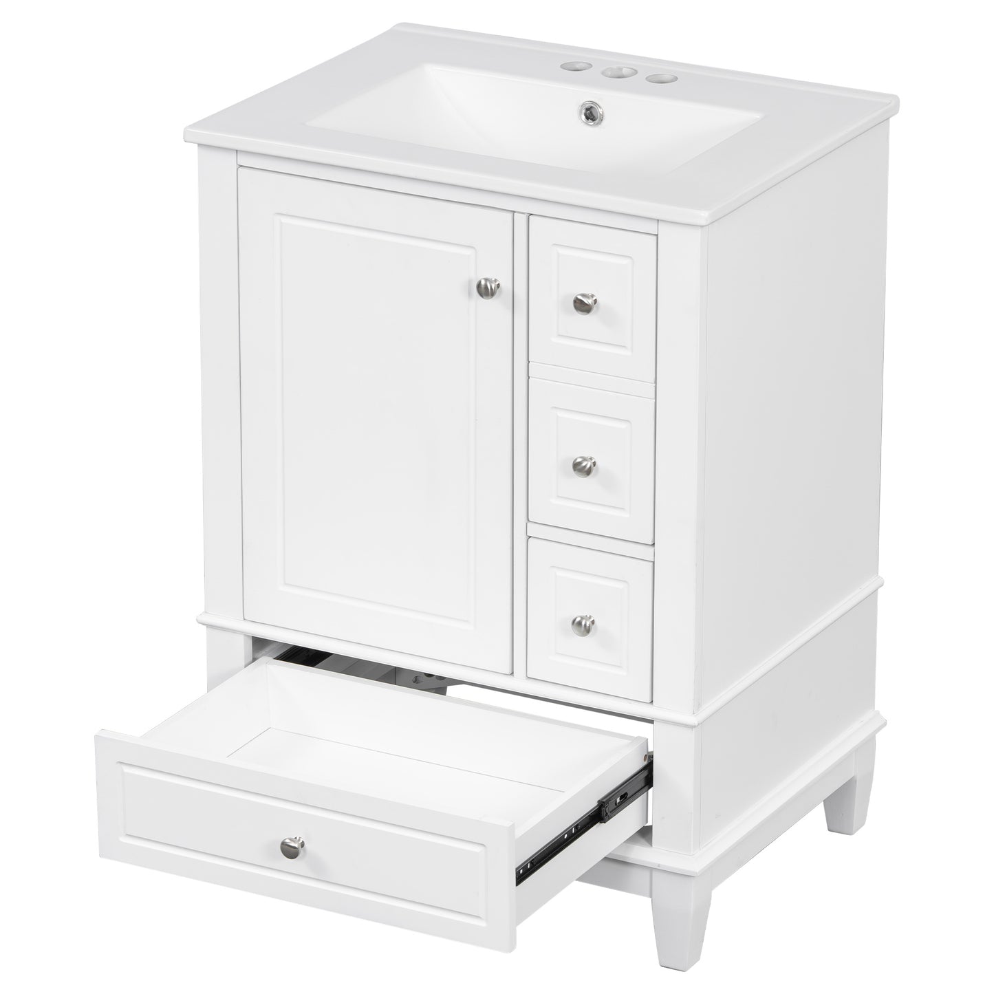 VanityFus 24-in White Bathroom Vanity Single Sink Combo Ceramic Top 1 Soft Close Door 3 drawers Undermount