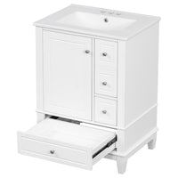 VanityFus 24-in White Bathroom Vanity Single Sink Combo Ceramic Top 1 Soft Close Door 3 drawers Undermount