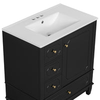 VanityFus 30-in Black Bathroom Vanity Single Sink Combo Ceramic Top 1 Soft Close Door 3 drawers Undermount