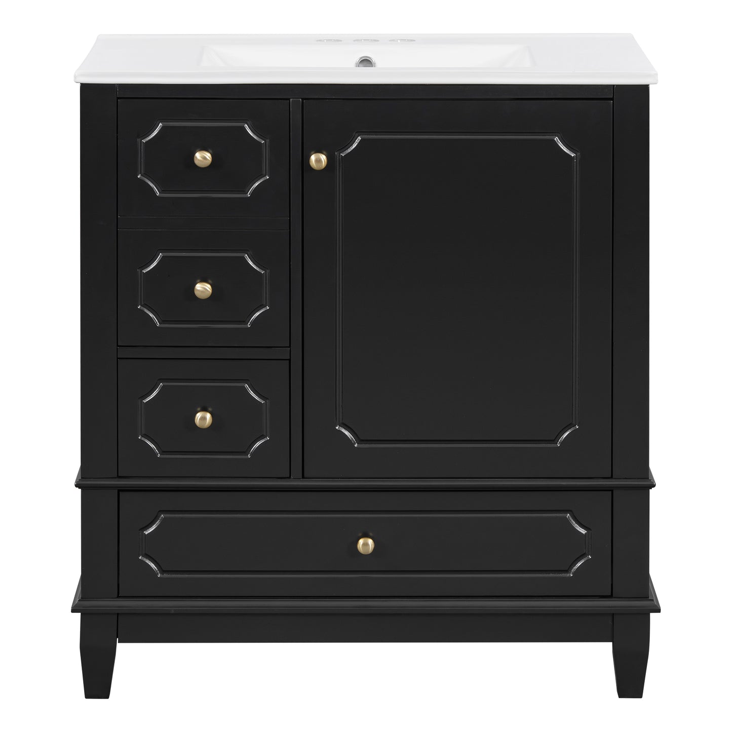 VanityFus 30-in Black Bathroom Vanity Single Sink Combo Ceramic Top 1 Soft Close Door 3 drawers Undermount