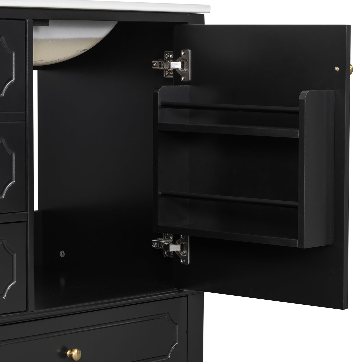 VanityFus 30-in Black Bathroom Vanity Single Sink Combo Ceramic Top 1 Soft Close Door 3 drawers Undermount