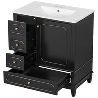 VanityFus 30-in Black Bathroom Vanity Single Sink Combo Ceramic Top 1 Soft Close Door 3 drawers Undermount