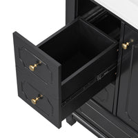 VanityFus 30-in Black Bathroom Vanity Single Sink Combo Ceramic Top 1 Soft Close Door 3 drawers Undermount
