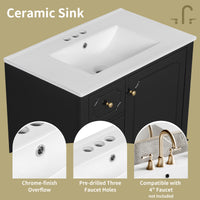 VanityFus 30-in Black Bathroom Vanity Single Sink Combo Ceramic Top 1 Soft Close Door 3 drawers Undermount