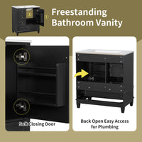 VanityFus 30-in Black Bathroom Vanity Single Sink Combo Ceramic Top 1 Soft Close Door 3 drawers Undermount
