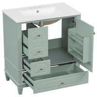 VanityFus 30-in Green Bathroom Vanity Single Sink Combo Ceramic Top 1 Soft Close Door 3 drawers Undermount