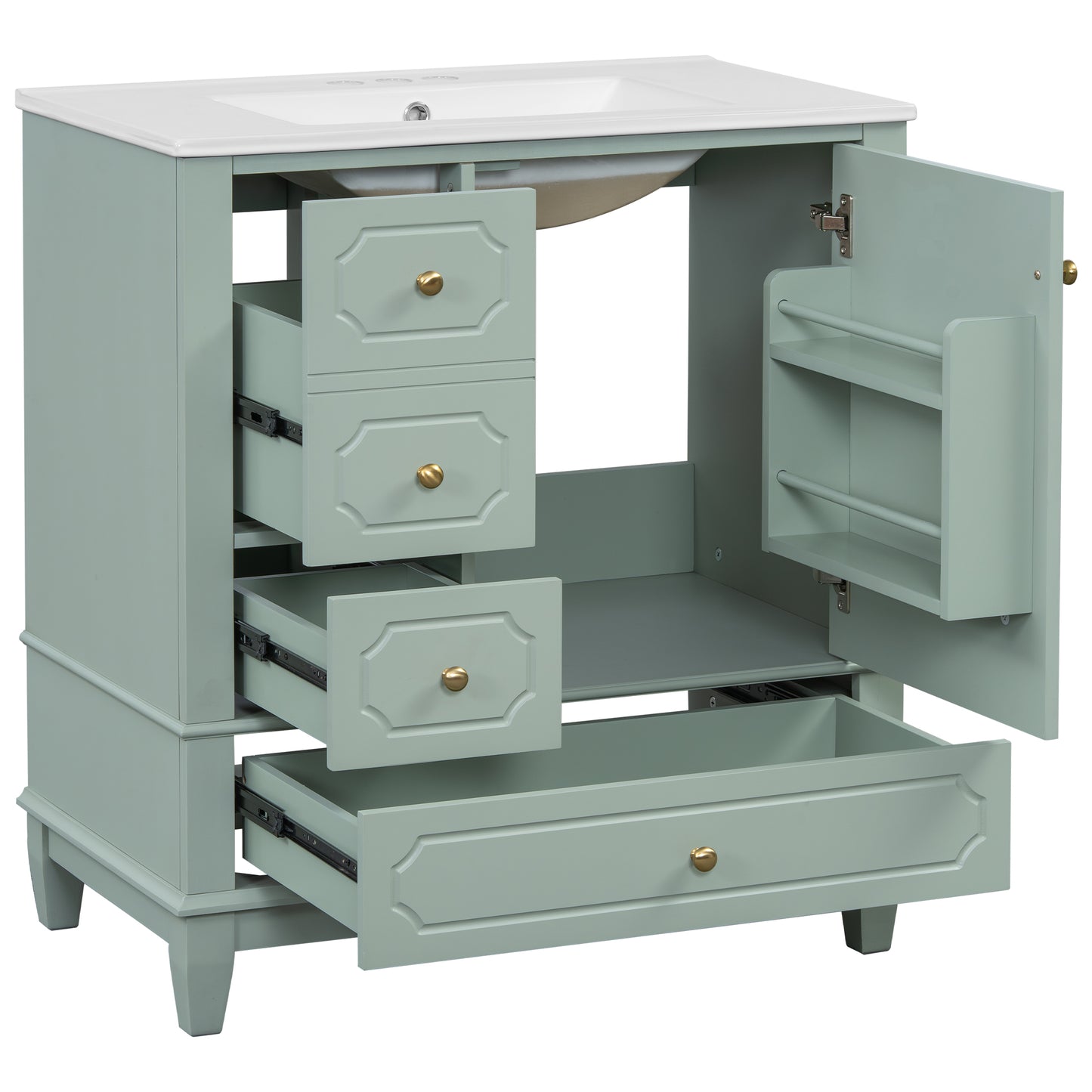 VanityFus 30-in Green Bathroom Vanity Single Sink Combo Ceramic Top 1 Soft Close Door 3 drawers Undermount