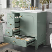 VanityFus 30-in Green Bathroom Vanity Single Sink Combo Ceramic Top 1 Soft Close Door 3 drawers Undermount