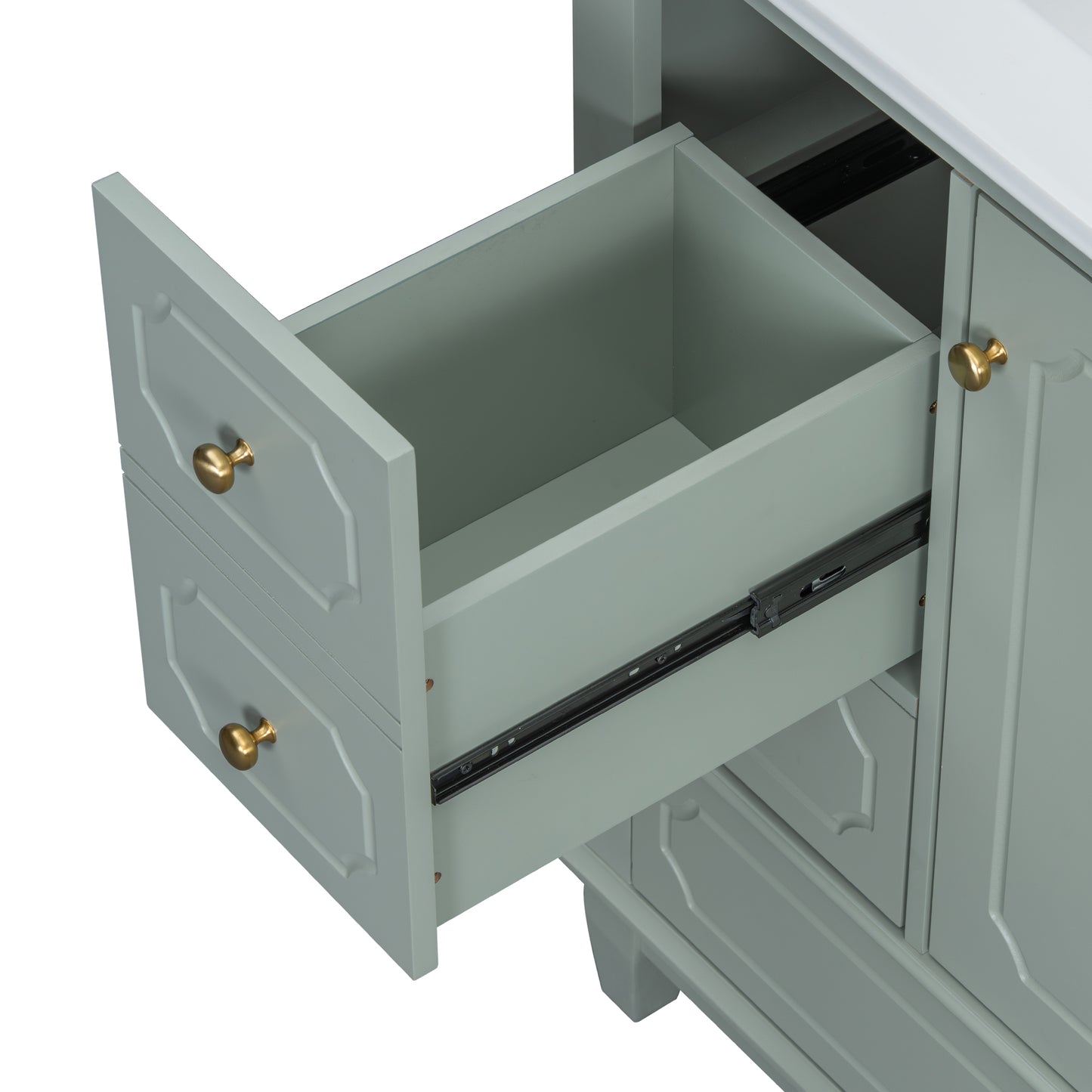 VanityFus 30-in Green Bathroom Vanity Single Sink Combo Ceramic Top 1 Soft Close Door 3 drawers Undermount