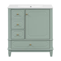 VanityFus 30-in Green Bathroom Vanity Single Sink Combo Ceramic Top 1 Soft Close Door 3 drawers Undermount