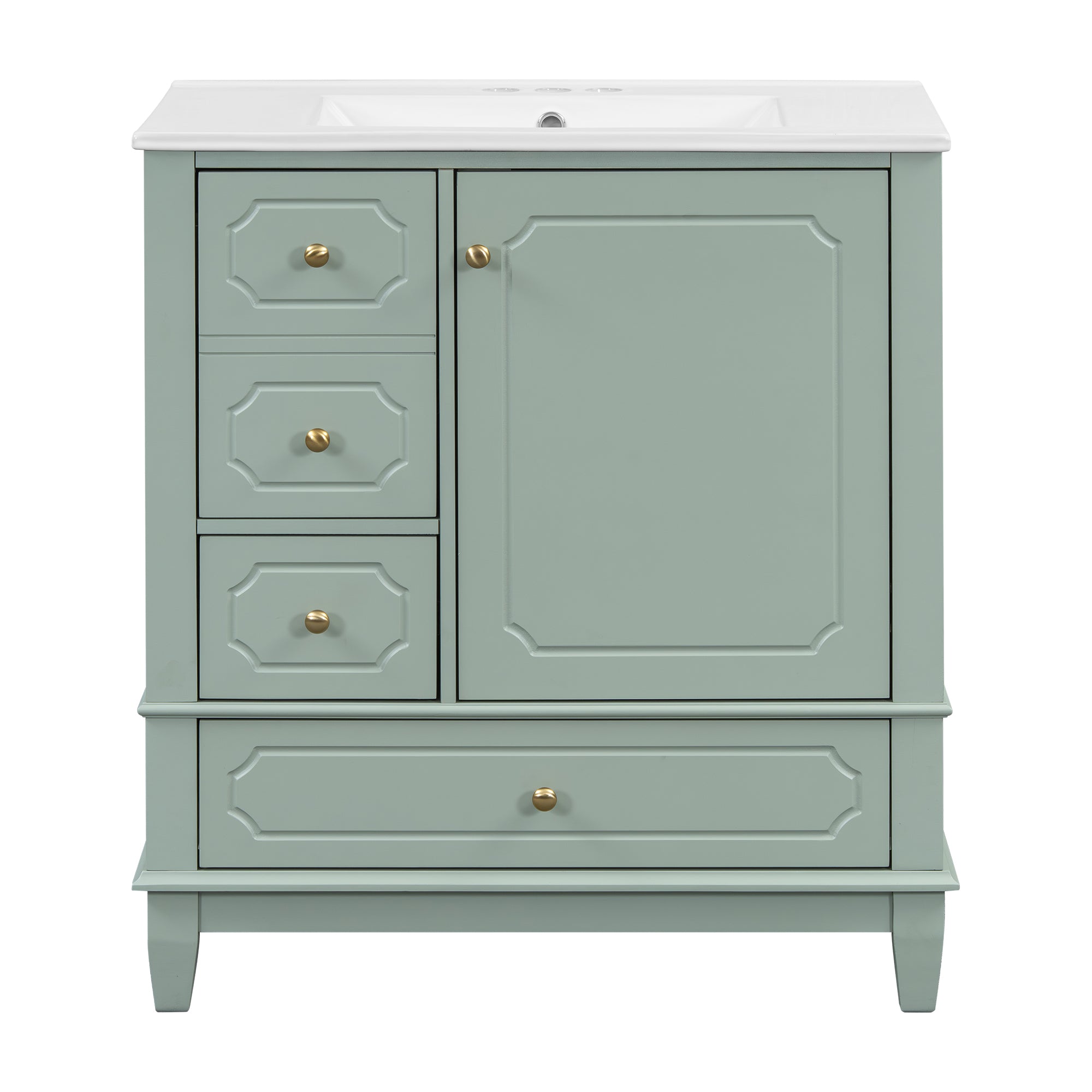 VanityFus 30-in Green Bathroom Vanity Single Sink Combo Ceramic Top 1 Soft Close Door 3 drawers Undermount