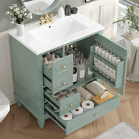 VanityFus 30-in Green Bathroom Vanity Single Sink Combo Ceramic Top 1 Soft Close Door 3 drawers Undermount