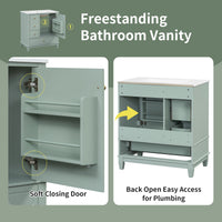 VanityFus 30-in Green Bathroom Vanity Single Sink Combo Ceramic Top 1 Soft Close Door 3 drawers Undermount