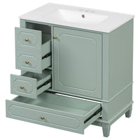 VanityFus 30-in Green Bathroom Vanity Single Sink Combo Ceramic Top 1 Soft Close Door 3 drawers Undermount