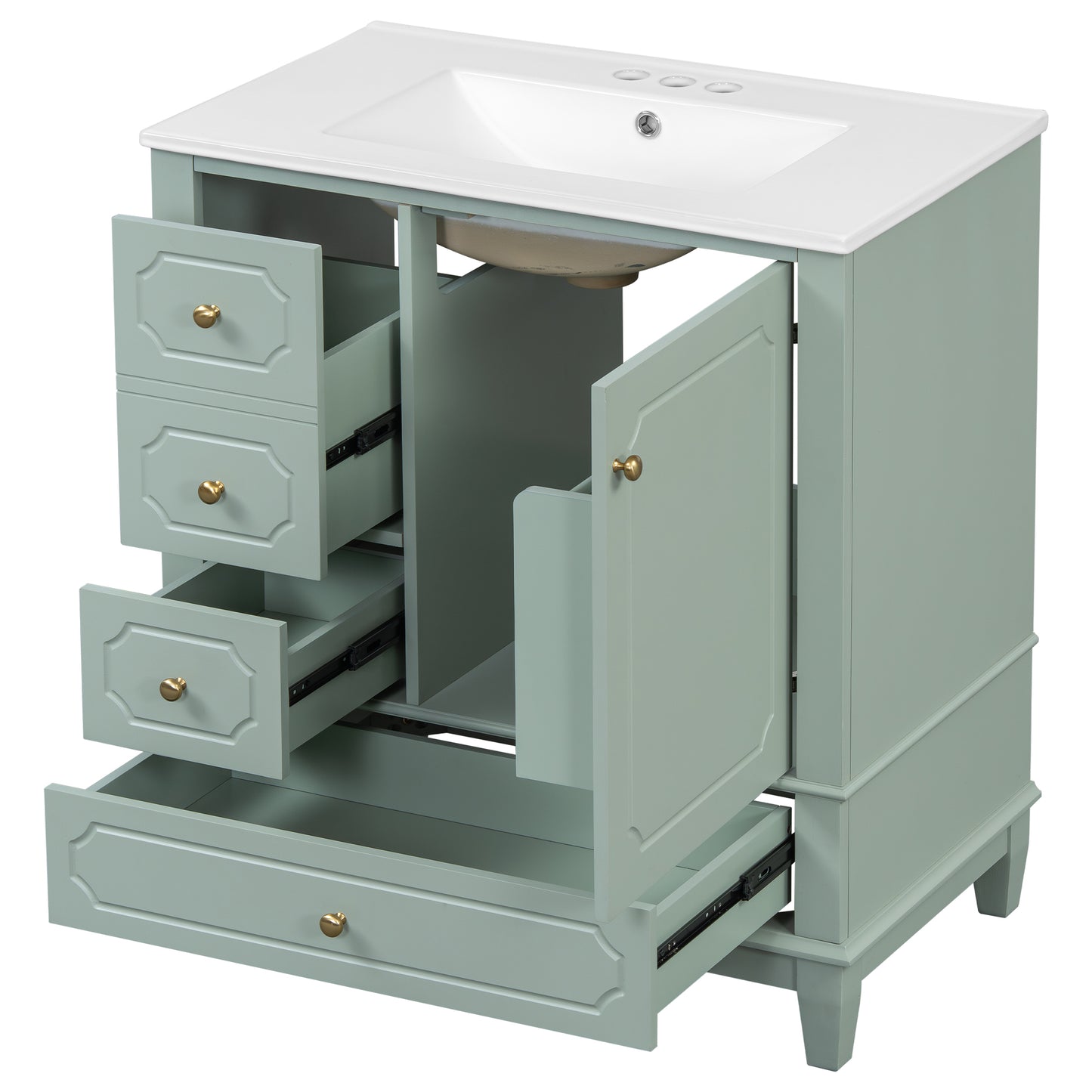 VanityFus 30-in Green Bathroom Vanity Single Sink Combo Ceramic Top 1 Soft Close Door 3 drawers Undermount