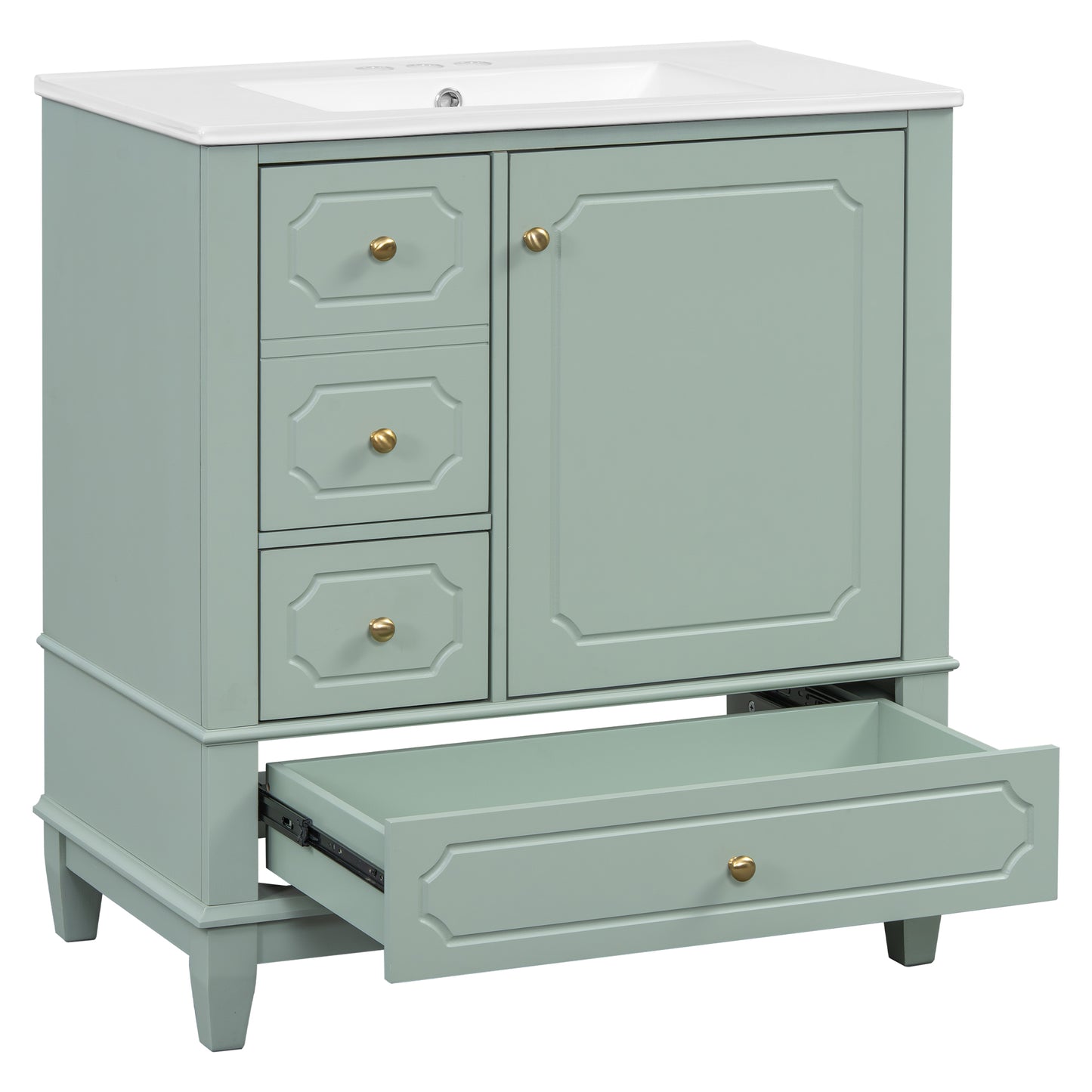 VanityFus 30-in Green Bathroom Vanity Single Sink Combo Ceramic Top 1 Soft Close Door 3 drawers Undermount