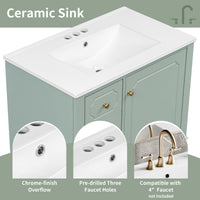 VanityFus 30-in Green Bathroom Vanity Single Sink Combo Ceramic Top 1 Soft Close Door 3 drawers Undermount