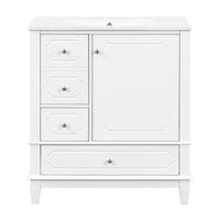 VanityFus 30-in White Bathroom Vanity Single Sink Combo Ceramic Top 1 Soft Close Door 3 drawers Undermount