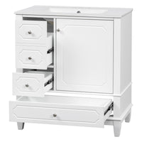 VanityFus 30-in White Bathroom Vanity Single Sink Combo Ceramic Top 1 Soft Close Door 3 drawers Undermount