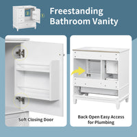 VanityFus 30-in White Bathroom Vanity Single Sink Combo Ceramic Top 1 Soft Close Door 3 drawers Undermount