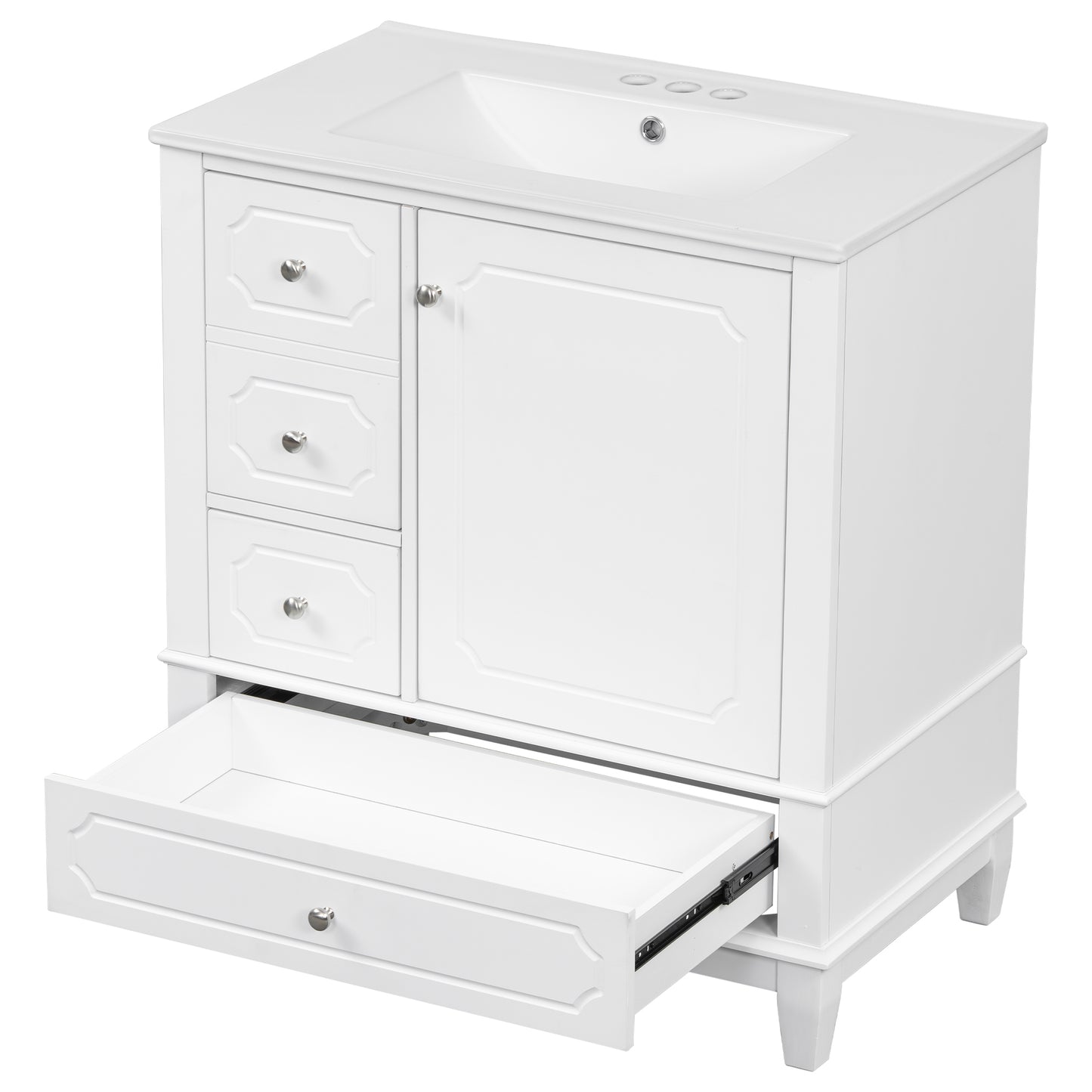 VanityFus 30-in White Bathroom Vanity Single Sink Combo Ceramic Top 1 Soft Close Door 3 drawers Undermount