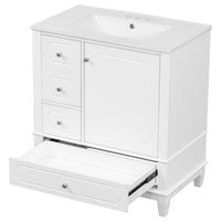 VanityFus 30-in White Bathroom Vanity Single Sink Combo Ceramic Top 1 Soft Close Door 3 drawers Undermount