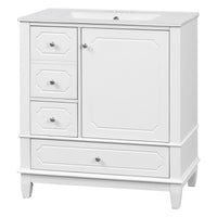 VanityFus 30-in White Bathroom Vanity Single Sink Combo Ceramic Top 1 Soft Close Door 3 drawers Undermount