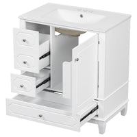 VanityFus 30-in White Bathroom Vanity Single Sink Combo Ceramic Top 1 Soft Close Door 3 drawers Undermount
