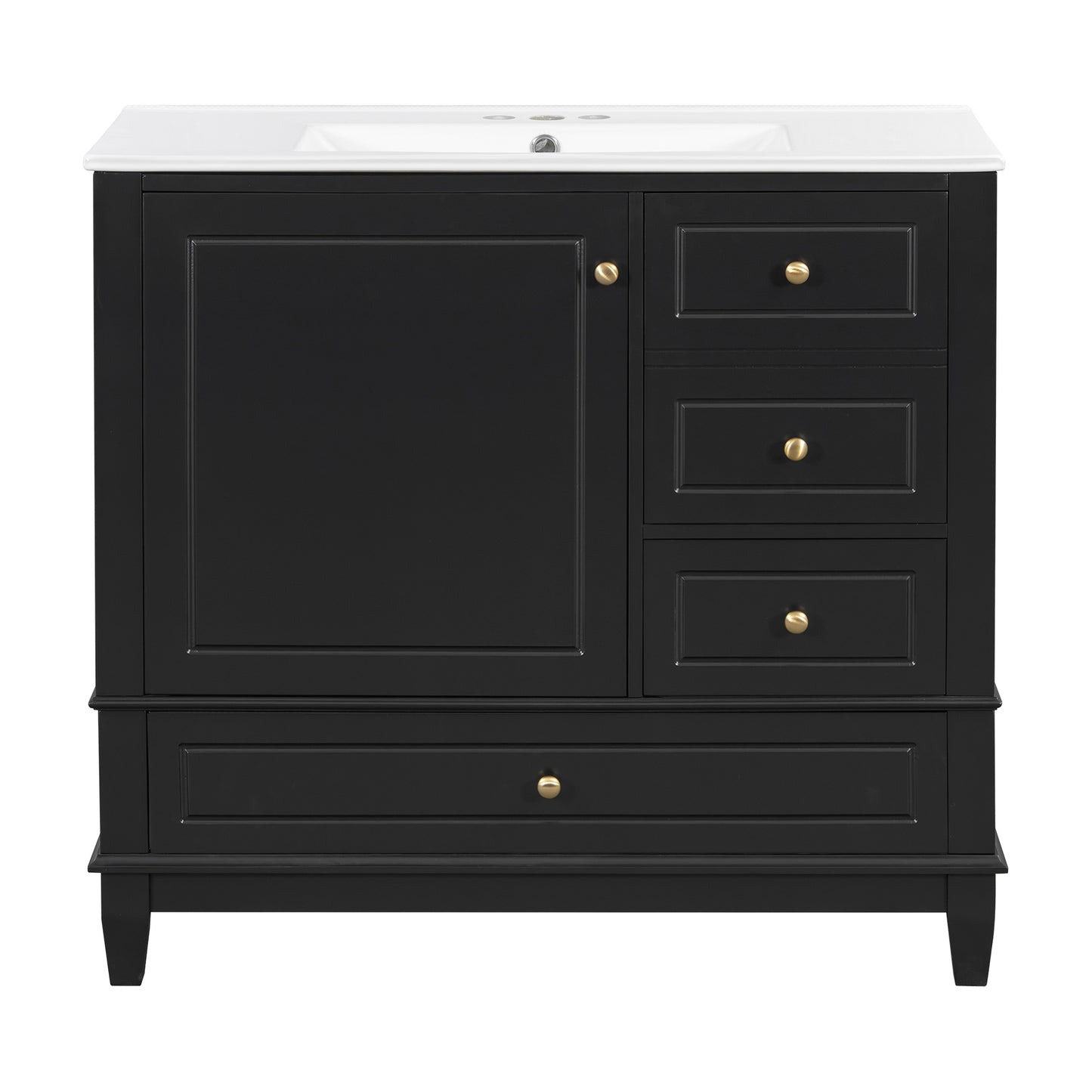VanityFus 36-in Black Bathroom Vanity Single Sink Combo Ceramic Top 1 Soft Close Door 3 drawers Undermount