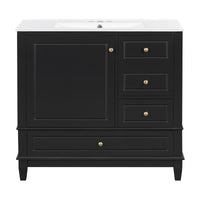 VanityFus 36-in Black Bathroom Vanity Single Sink Combo Ceramic Top 1 Soft Close Door 3 drawers Undermount