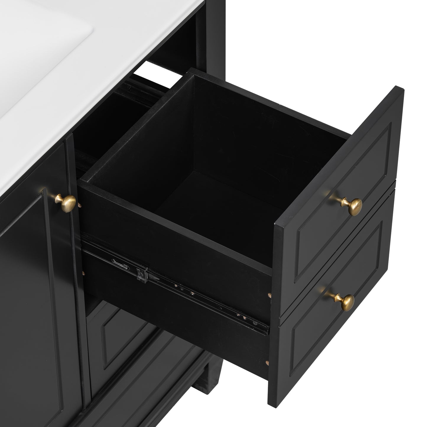 VanityFus 36-in Black Bathroom Vanity Single Sink Combo Ceramic Top 1 Soft Close Door 3 drawers Undermount