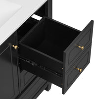 VanityFus 36-in Black Bathroom Vanity Single Sink Combo Ceramic Top 1 Soft Close Door 3 drawers Undermount
